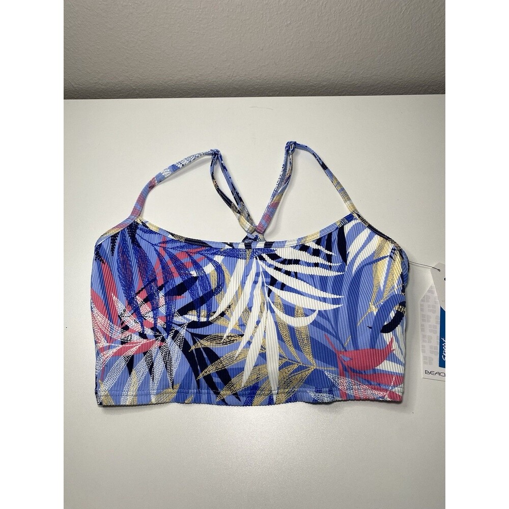 Beach House Sport NWT Size 6 Navy Blue Leaf Print Swim Top